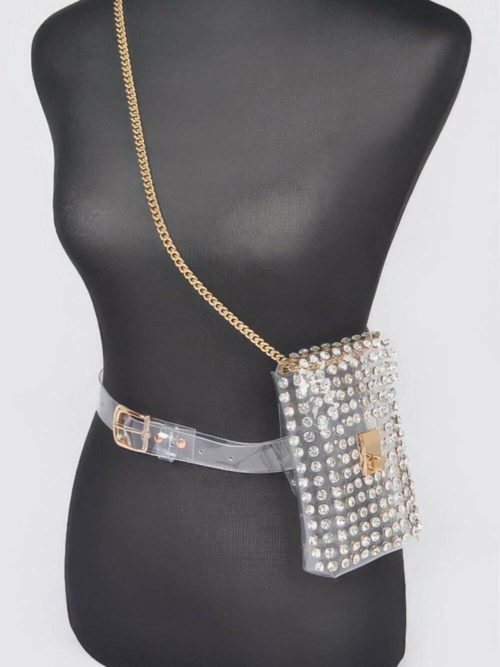 Rhinestone Clear Plus Size Belt Bag W/chain